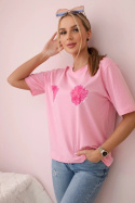 Bawełniana bluzka z nadrukiem kwiatów - Różowa