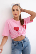Bluzka bawełniana z nadrukiem serca - Różowy