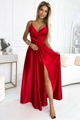 Elegancka długa satynowa sukienka maxi - Czerwona
