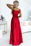Elegancka długa satynowa sukienka maxi - Czerwona