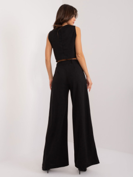 Elegancki komplet z szerokimi spodniami i kamiezlką - Czarny