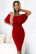 Ołówkowa sukienka hiszpanka z falbanką - Czerwona