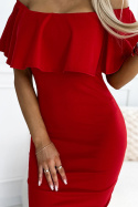 Ołówkowa sukienka hiszpanka z falbanką - Czerwona