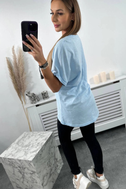 T-shirt bawełniany basic z kiesoznką - Błękitny