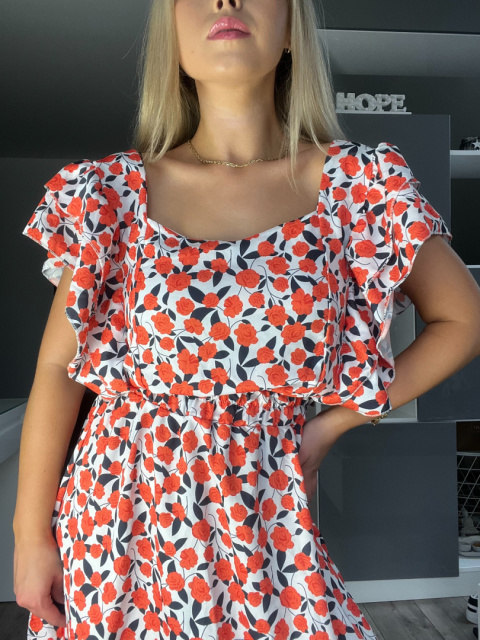 Wakacyjna sukienka koktajlowa na lato w kwiaty