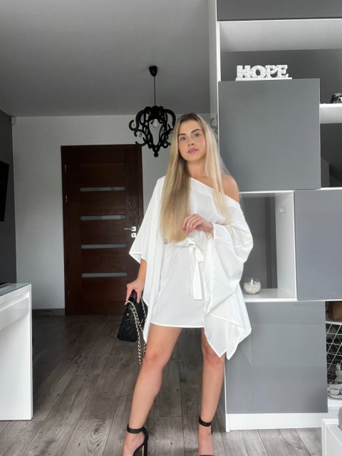 Elegancka sukienka damska kimono z wiązaniem - Biała Elegancka sukienka damska kimono z wiązaniem - Biała