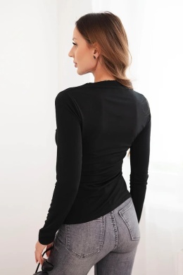 Bluzka damska z ozdobną klamrą marszczona czarna