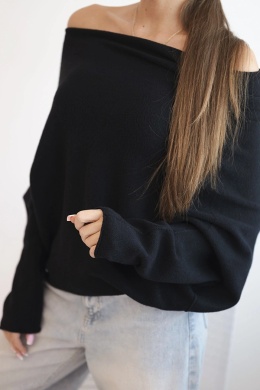 Sweter bluzka damski asymetryczny typu nietoperz - Czarna