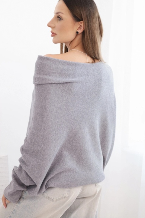 Sweter damski asymetryczny typu nietoperz - Szary