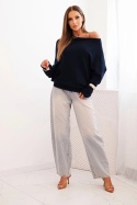 Sweter damski asymetryczny typu nietoperz - Granatowy