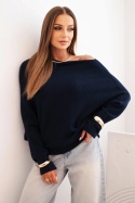 Sweter damski asymetryczny typu nietoperz - Granatowy