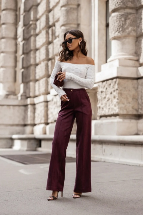 Spodnie eleganckie z szeroką nogawką - Bordowe