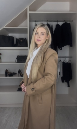 DŁUGI PŁASZCZ Z PASKIEM  KOPERTOWY TRENCZ