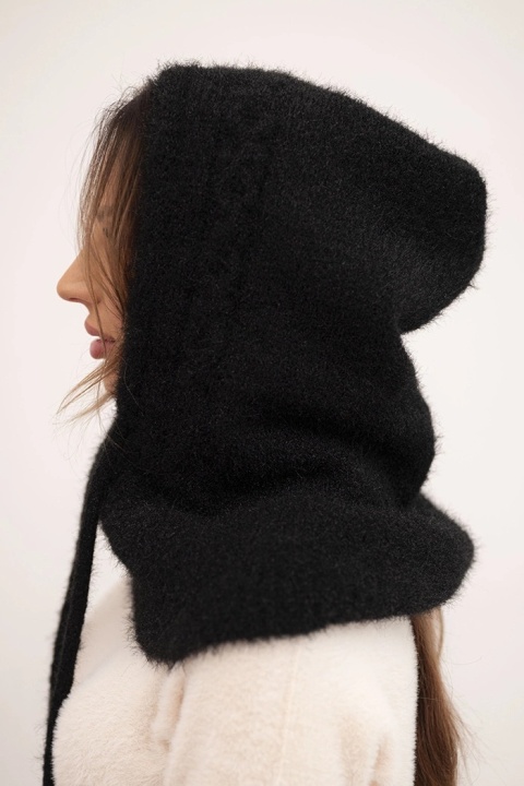 Kaptur z kominem damski z wiązaniem Czarny