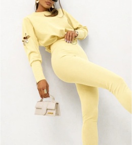 Komplet legginsy eleganckie + bluza krótka PREMIUM żółty