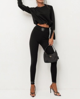 Komplet legginsy eleganckie + bluza krótka PREMIUM czarna