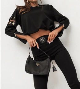 Komplet legginsy eleganckie + bluza krótka PREMIUM czarna