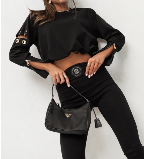 Komplet legginsy eleganckie + bluza krótka PREMIUM czarna