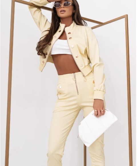 Komplet spodnie eleganckie + bomberka PREMIUM żółty