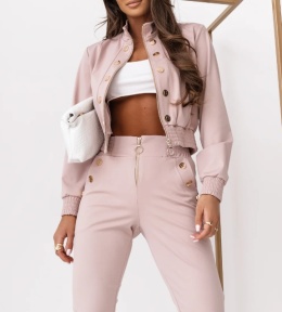 Komplet spodnie eleganckie + bomberka PREMIUM pudrowy róż