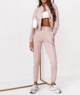 Komplet spodnie eleganckie + bomberka PREMIUM pudrowy róż