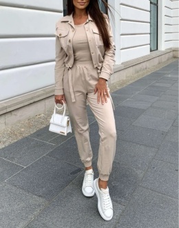 Komplet spodnie top kurtka/bluza PREMIUM beżowa