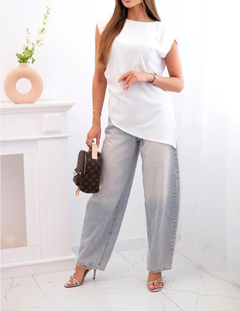 Bluzka damska elegancka z marszczeniem i asymetrycznym krojem Ecru