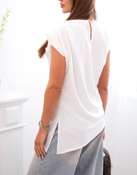 Bluzka damska elegancka z marszczeniem i asymetrycznym krojem Ecru