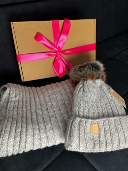 BOX PREZENTOWY komplet czapka i szal SZARY