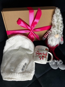 Box prezentowy czapka, mini krasnal i kubek świąteczny