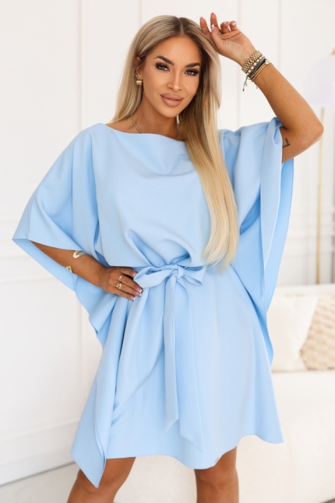 Sukienka kimono motyl z wiązaniem - Niebieska