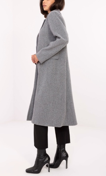 Szary długi płaszcz z kieszeniami