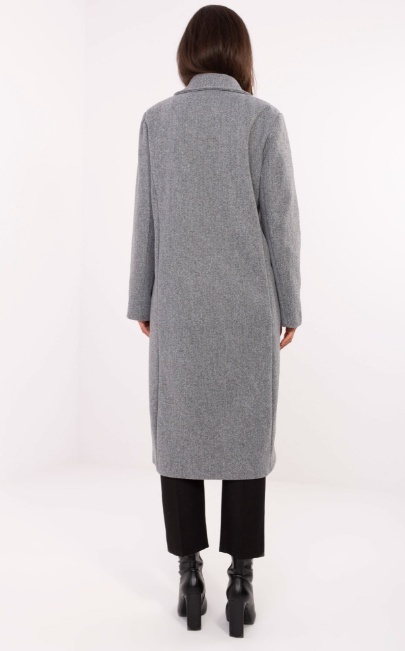 Szary długi płaszcz z kieszeniami