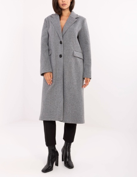 Szary długi płaszcz z kieszeniami