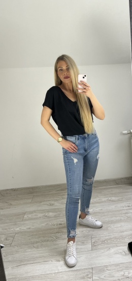 Bawełniany T-shirt PREMIUM koszulka klasyczna czarna z dekoltem V