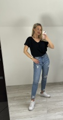 Bawełniany T-shirt PREMIUM koszulka klasyczna czarna z dekoltem V
